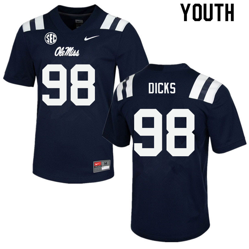 Youth #98 Jaden Dicks Ole Miss Rebels College Football Jerseys Sale-Navy